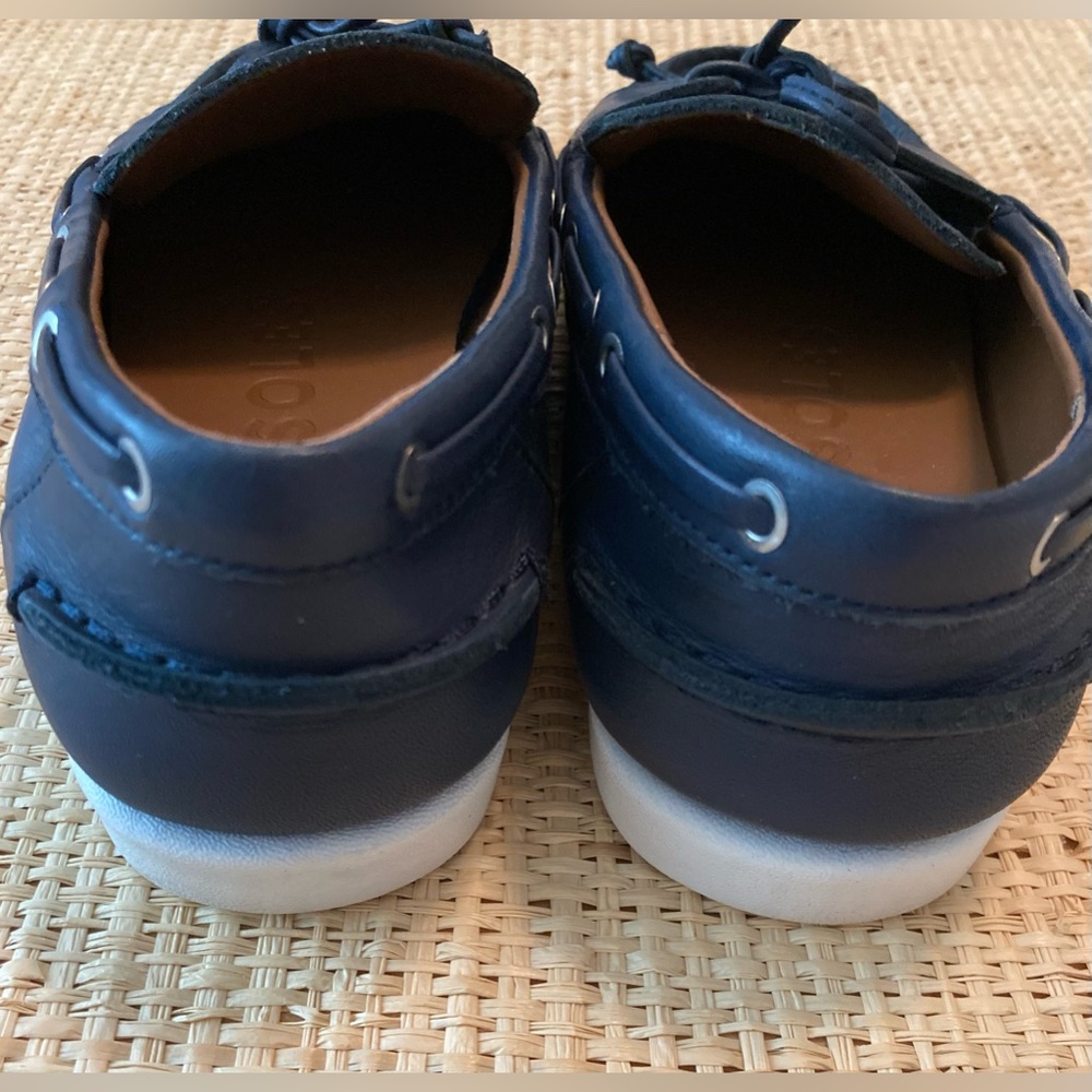 AEROSOLES Navy Leather Boat Shoes Blue Leather Slip-On Shoes Deck Shoes - Picture 3 of 5